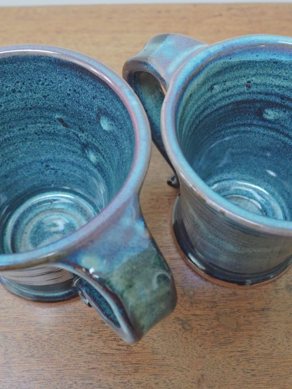 Vtg Handmade Ceramic Mug Pair - Ceramic Cabin Coffee Cup Duo - Picture 11 of 11